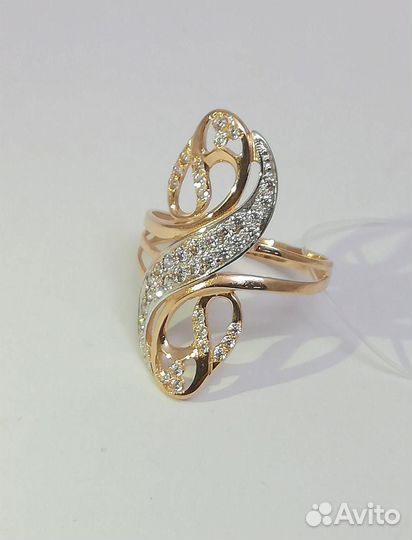 Золотое кольцо из красного золота 585 пробы, крупн