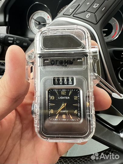 Крутая зажигалка с часами и фонарем