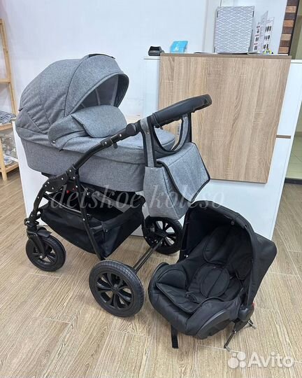 Коляска 2в1 для новорожденных на надувных колесах
