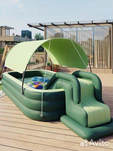 Надувной бассейн с горкой и солнцезащитным тентом