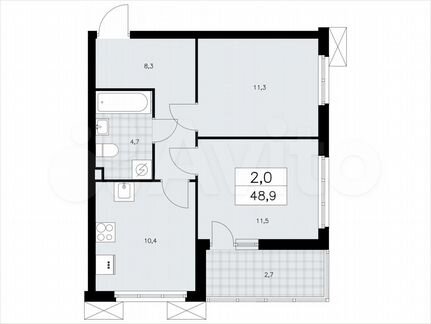 2-к. квартира, 48,9 м², 2/9 эт.