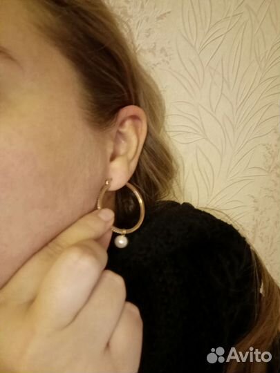 Серебряные серьги конго с позолотой и жемчугом