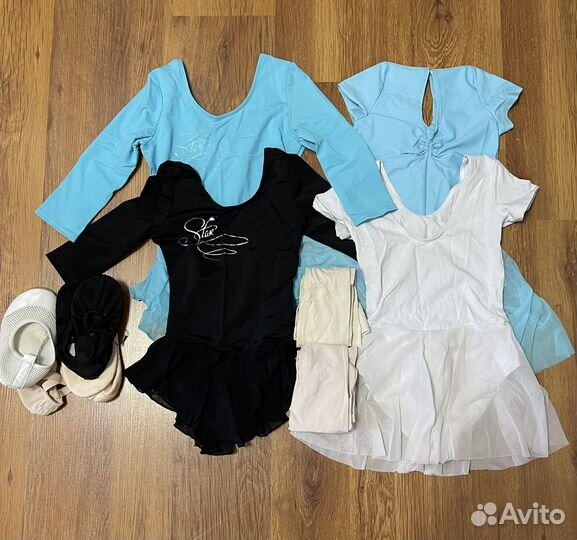 Гимнастический купальник (черный, биоюза и белый)