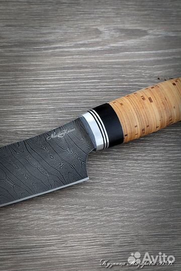 Кухонный нож из дамасской стали № 10 сталь береста