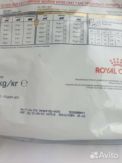 Корм для кошек royal canin urinary