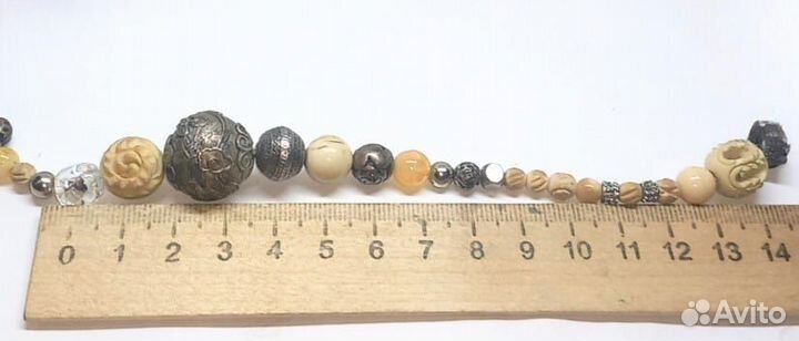 Колье - Кость Резьба - Опаловое Стекло - Винтаж