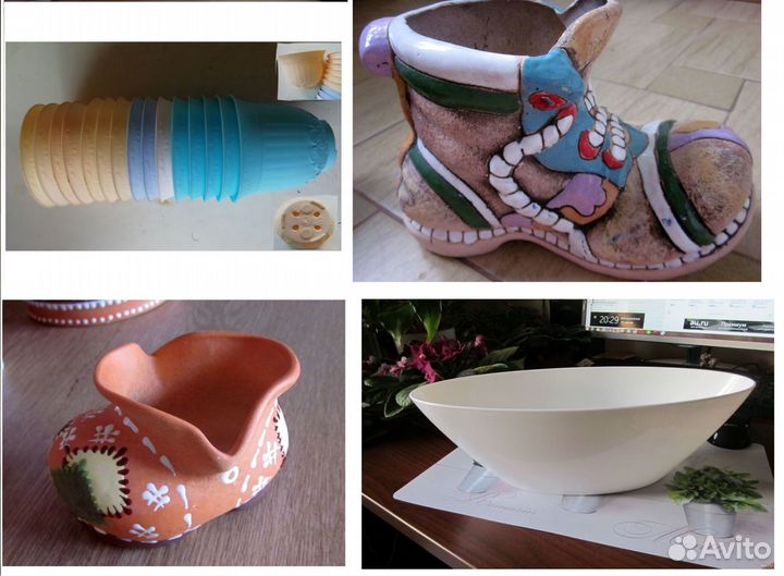 Кашпо-башмаки, ладья, горшочки 0,33л