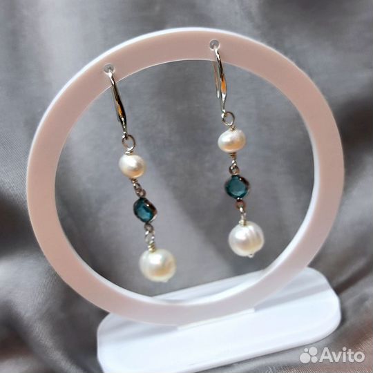 Комплект колье безель и серьги натур.жемчуг