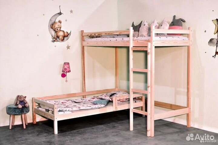 Детская кровать чердак, массив сосны, один борт