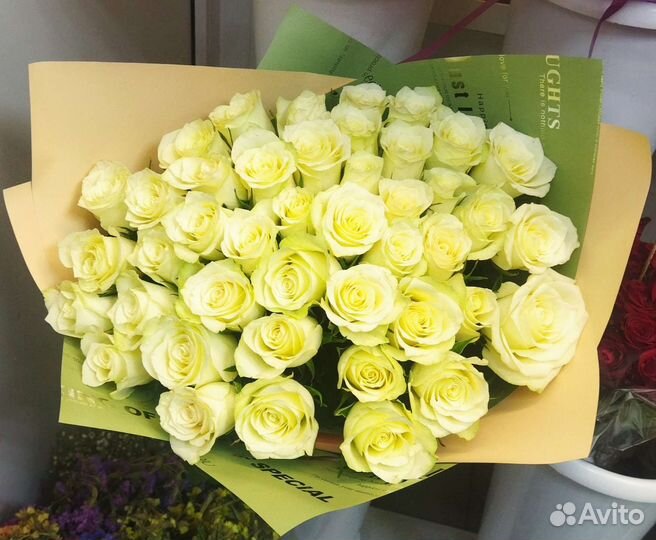 Розы. Букет из белых роз 50 см. 15/25/31/51/101