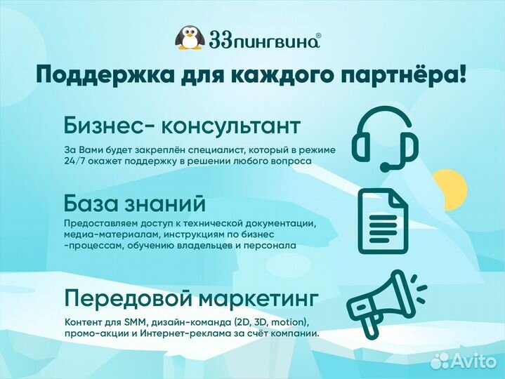 Франшиза киосков - мороженое, напитки «33 пингвина