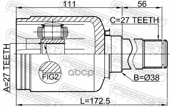 Шрус внутренний правый 27x38x27 1611-221FRH Febest