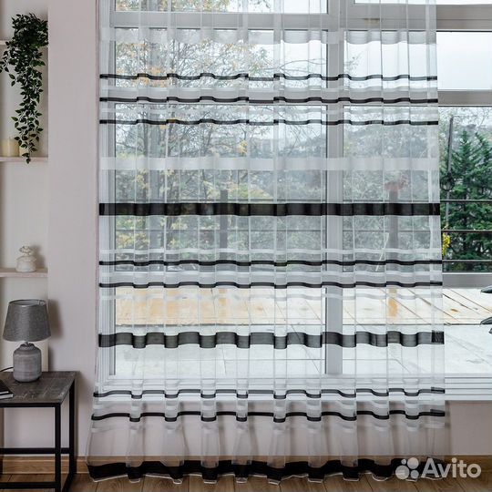 Тюль Полоска Черно-белый