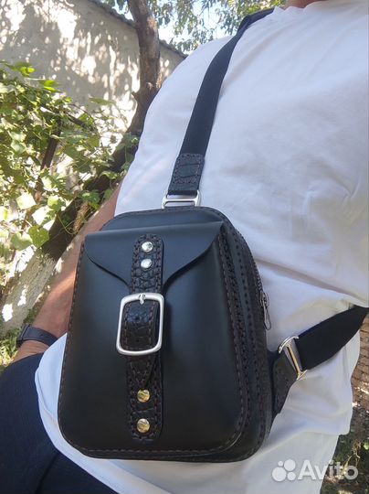 Мужская кожаная сумка через плечо ручной работы