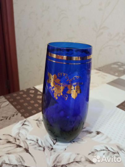 Стаканы 5 штук. Синее кобальтовое стекло