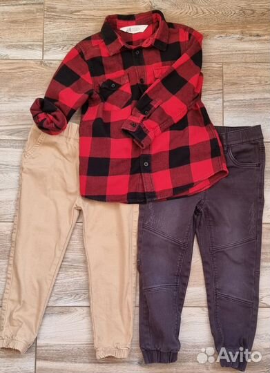 Рубашка в клетку, джоггеры для мальчика 3-4 года