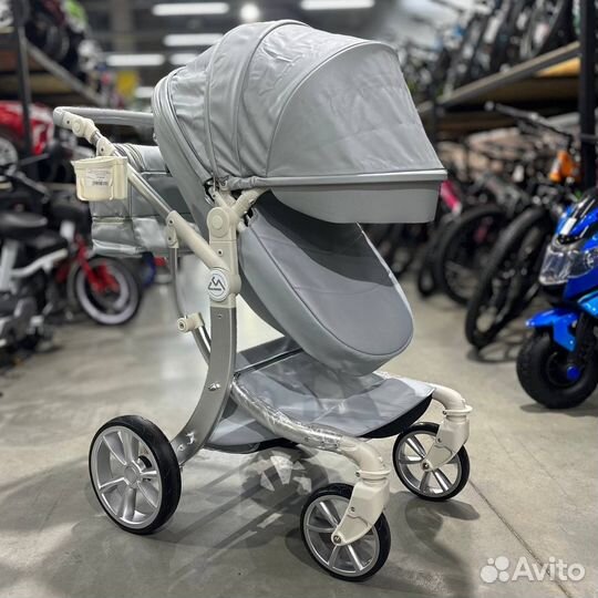 Новая коляска 3в1 эко кожа серая