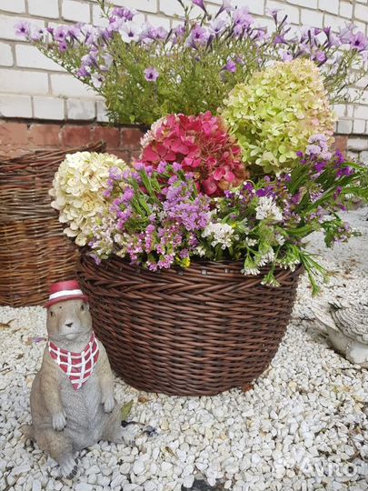 Корзинка-Кашпо из ротанга с ручками и косичкой