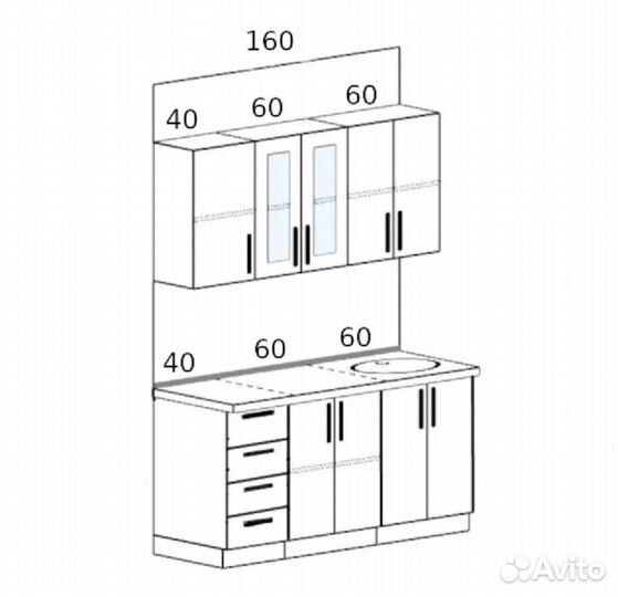 Кухня Агава Белая/Мята 1,6м
