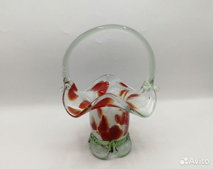 Конфетница ваза корзинка цветное гутное стекло