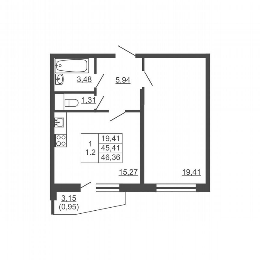 1-к. квартира, 46,4 м², 6/16 эт.