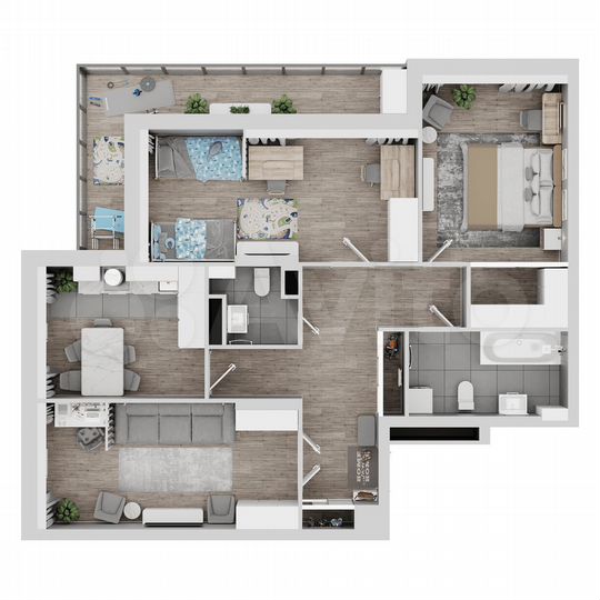 3-к. квартира, 96,4 м², 6/22 эт.