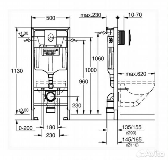 Инсталляция Grohe Rapid SL с кнопкой альпин белый