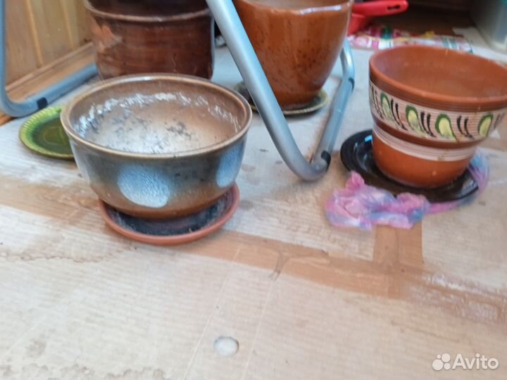 Горшки керамические для цветов, разные:4 штуки