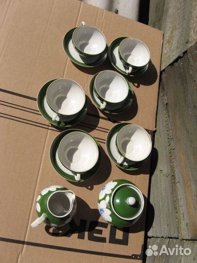 Сервиз дулево СССР. зеленый С цветами