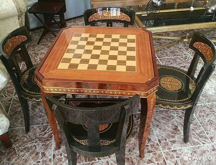 Антикварный игровой стол, шахматы, нарды, покер