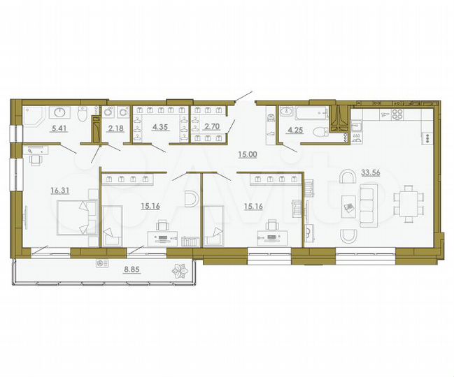 3-к. квартира, 116,7 м², 4/20 эт.