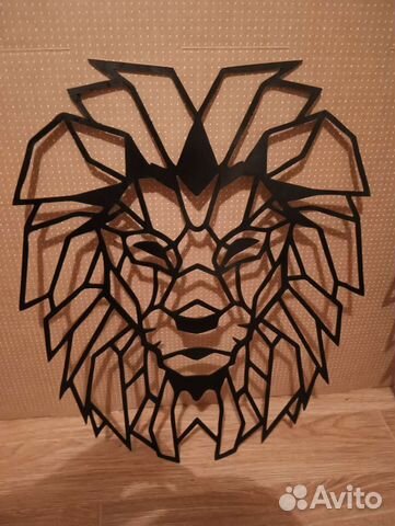 Настенное панно из металла лев 2мм чёрный матовый