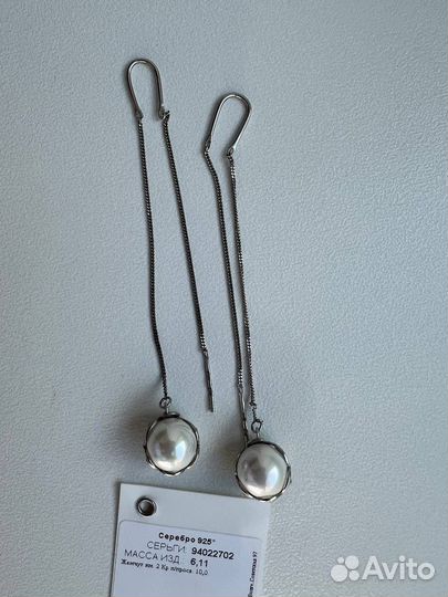 Серьги висячие с жемчугом серебро sokolov