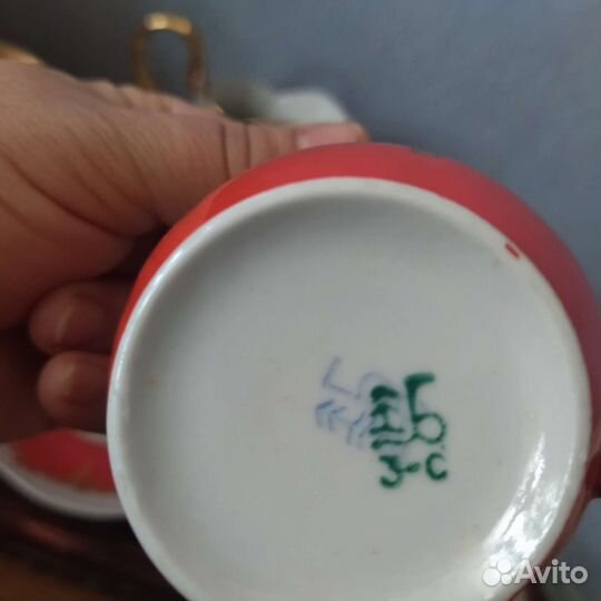 Чайная пара фарфор красный бутон