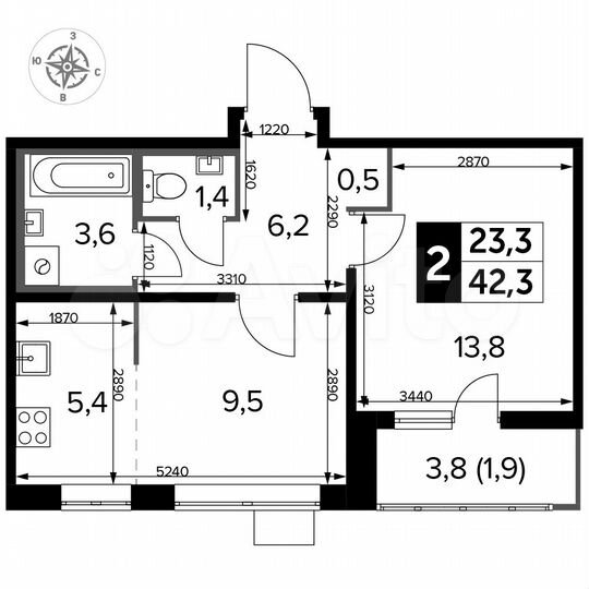 2-к. квартира, 42,3 м², 24/25 эт.