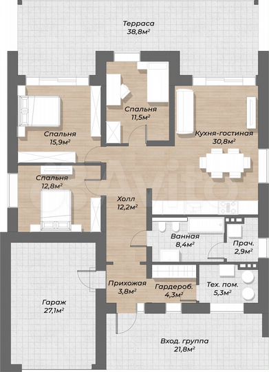 Коттедж 157 м² на участке 10 сот.