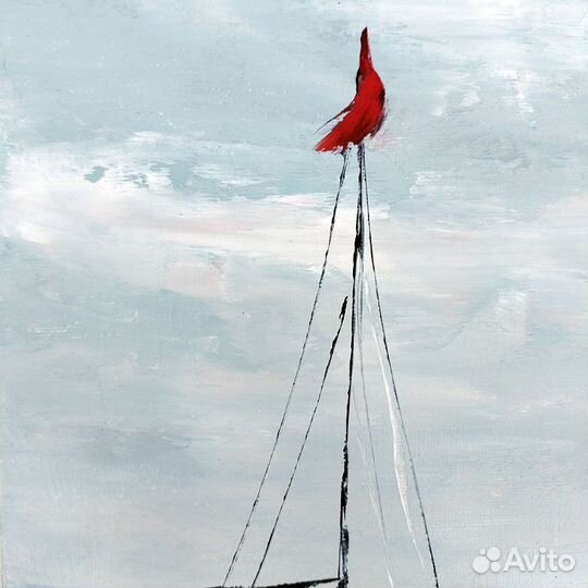 Картина Морской пейзаж, Красная лодка, 20 на 30 см