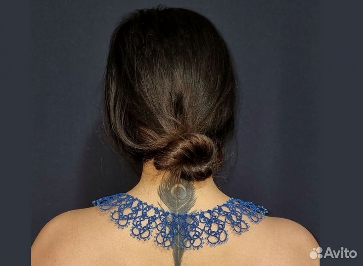 Воротник в технике фриволите 