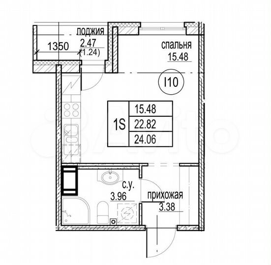 Квартира-студия, 24,1 м², 5/12 эт.