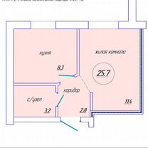 1-к. квартира, 25,3 м², 1/3 эт.