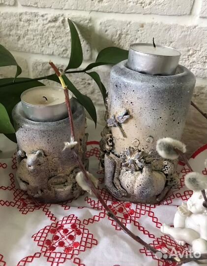 Подсвечник гипсовый. Свечи. Украшение. Подарок