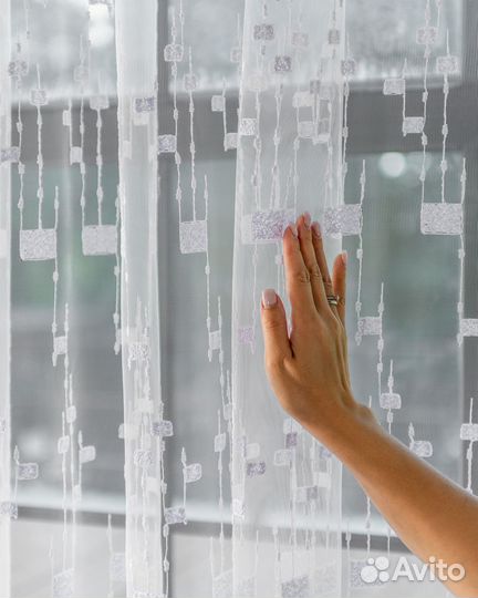 Тюль мона белый готовый на окна пошив