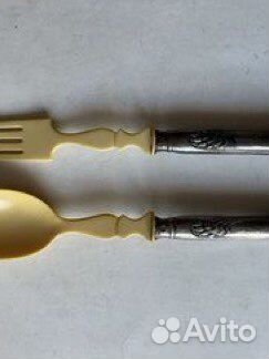 Набор столовый, вилка+ложка, кость, серебро 800