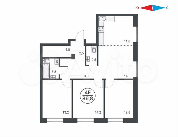 4-к. квартира, 86,9 м², 11/16 эт.