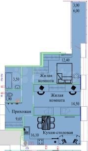 2-к. квартира, 64,1 м², 1/9 эт.