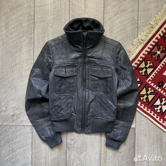 Винтажный Кожаный Бомбер Y2k Leather Vintage