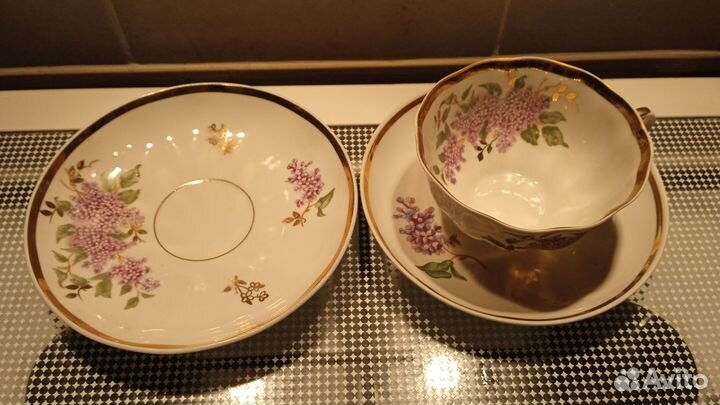 Чайная пара Дулёво Сирень, плюс блюдце