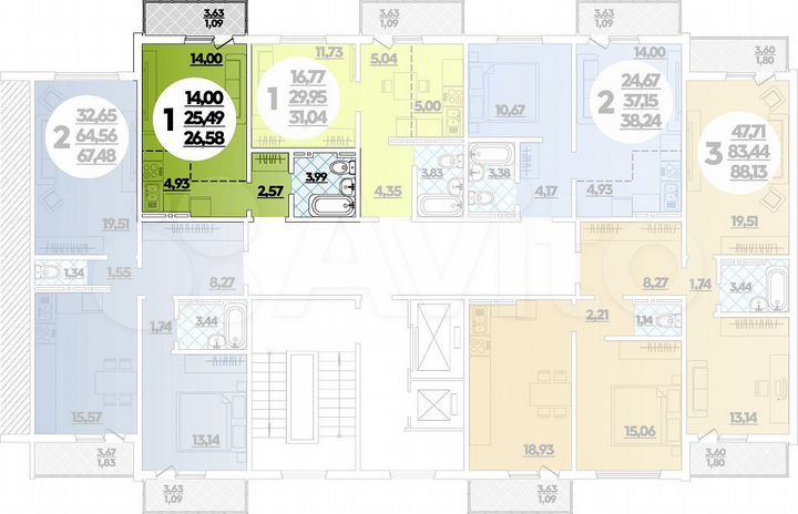 Квартира-студия, 26,6 м², 3/16 эт.