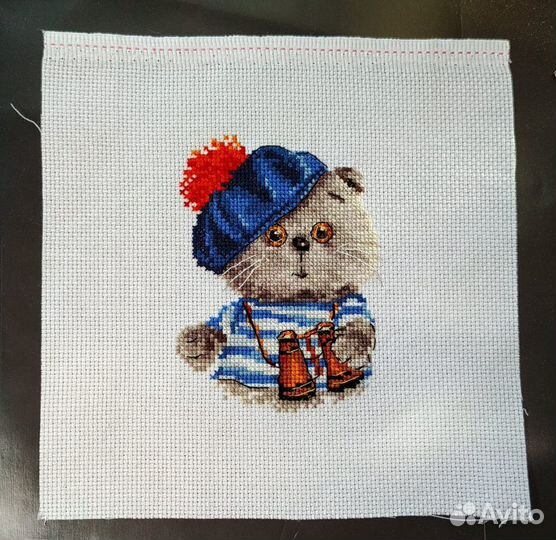 Кот моряк вышитый крестом кот Басик
