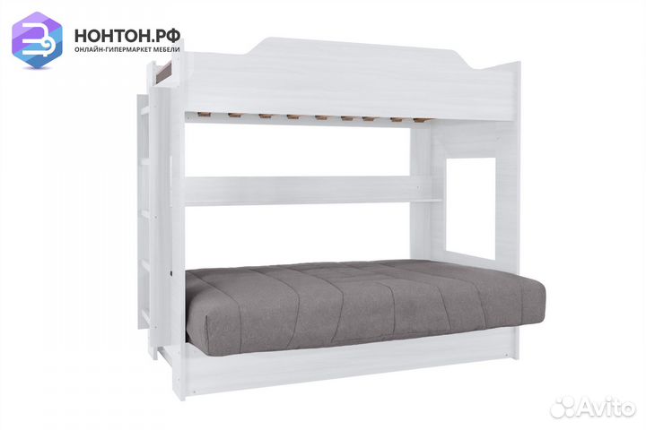 Двухъярусная кровать с диван-кроватью серый / белы